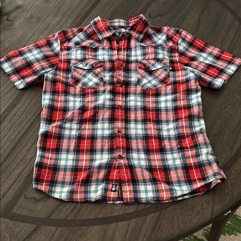 The North Face Red and Blue Casual Button Down Shirt